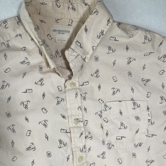Obey Propaganda Casual Shirt Pattern Button Up Short Sleeve Men's Size Large - Picture 3 of 5